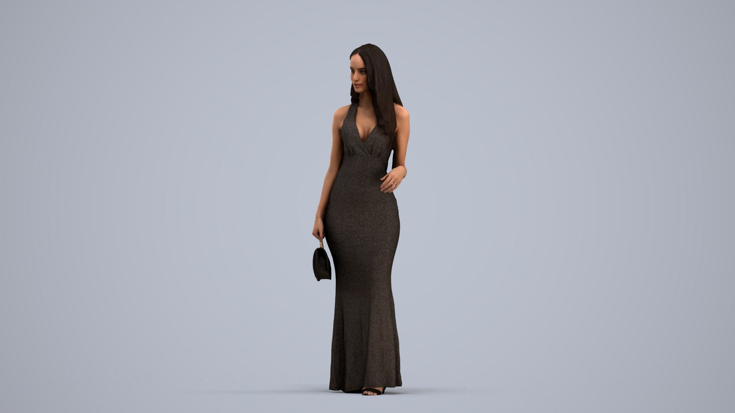 3D people model woman formal walking, scanned human for 3ds Max rendering, standing pose render