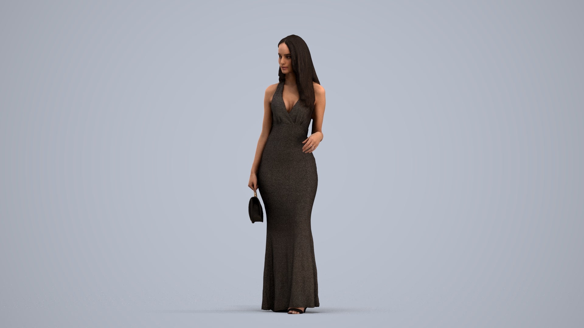 3D people model woman formal walking, scanned human for 3ds Max rendering, standing pose render