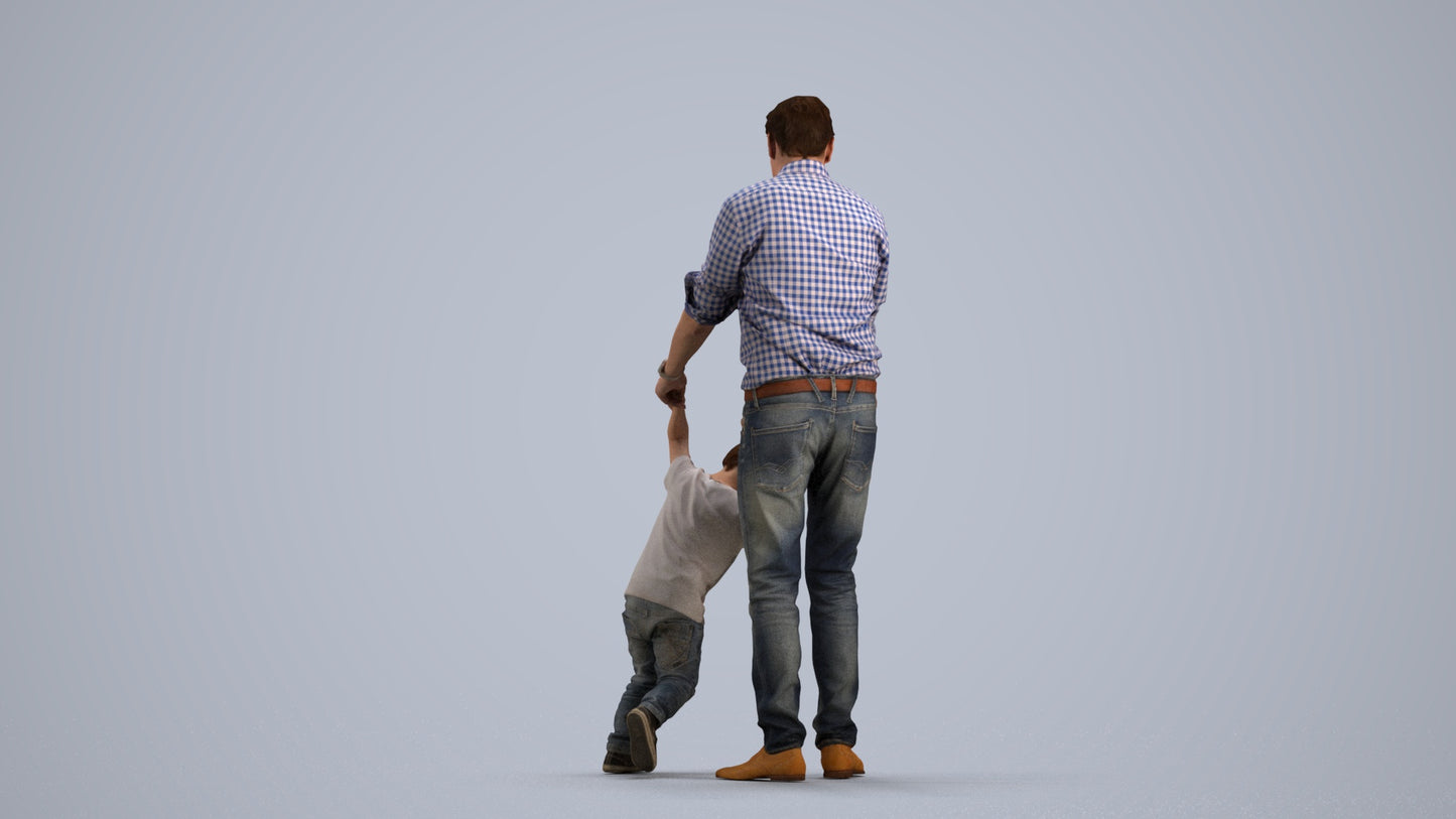 3D human model boy casual kids, photogrammetry scanned person for archviz, front view render