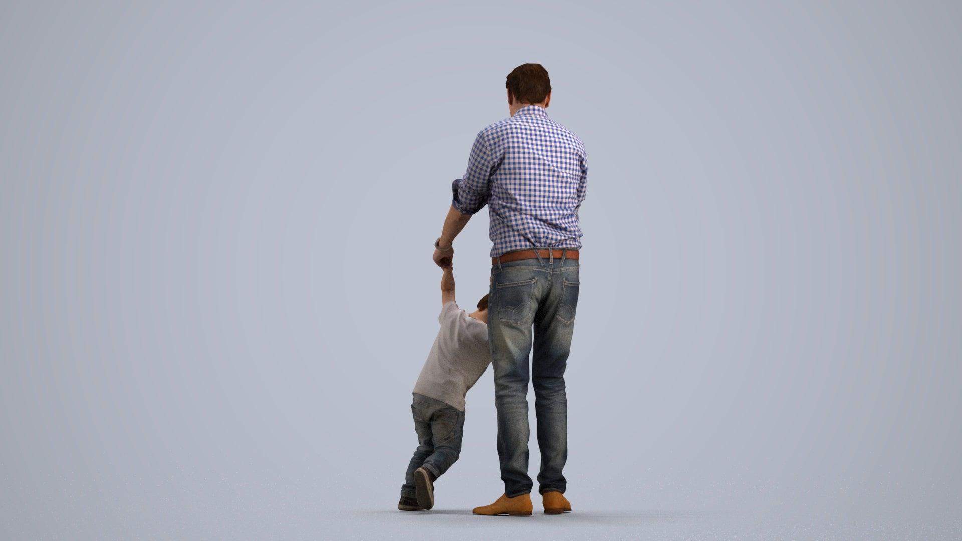 3D human model boy casual kids, photogrammetry scanned person for archviz, front view render