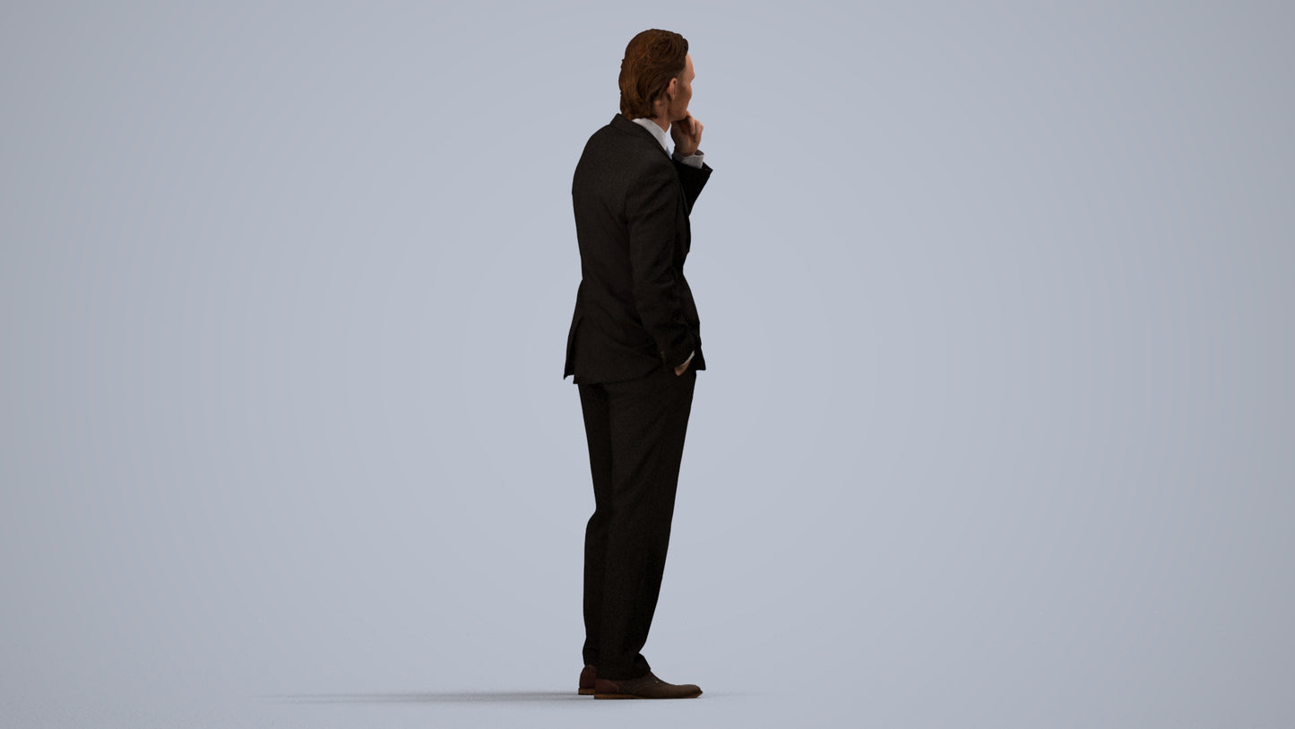 3D scanned man business, photorealistic archviz people for Enscape and SketchUp, side view render