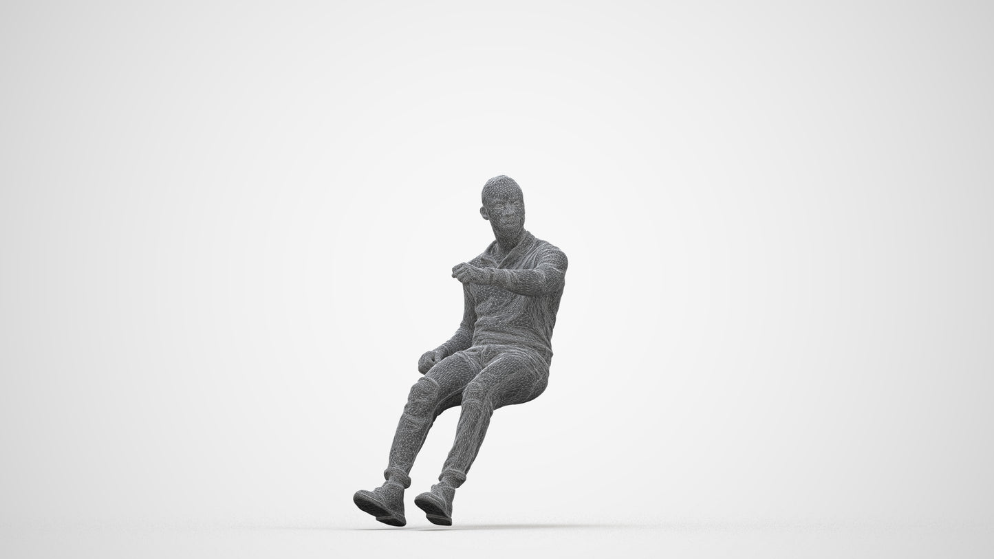 photogrammetry 3D man casual driving, realistic human model archviz FBX, wireframe back view