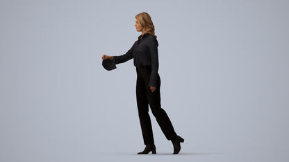 3D scanned woman door business, photorealistic archviz people for Enscape and SketchUp, three-quarter view render