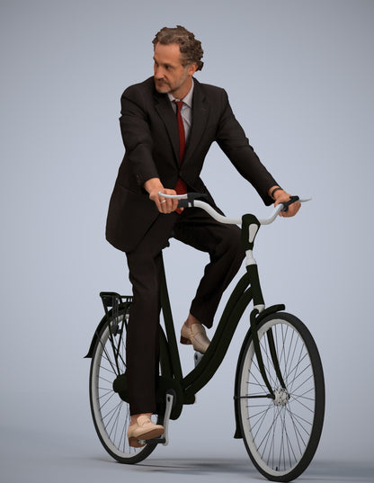 scanned 3D man business cycling, photogrammetry people for Enscape and V-Ray