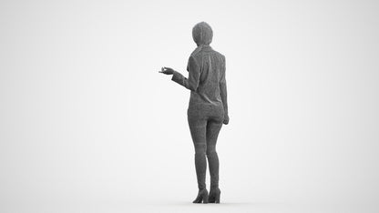 3D people model woman business standing, scanned human for 3ds Max rendering, wireframe front view