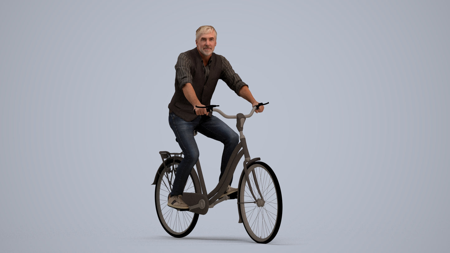 3D scanned man cycling casual, photorealistic archviz people for Enscape and SketchUp, standing pose render