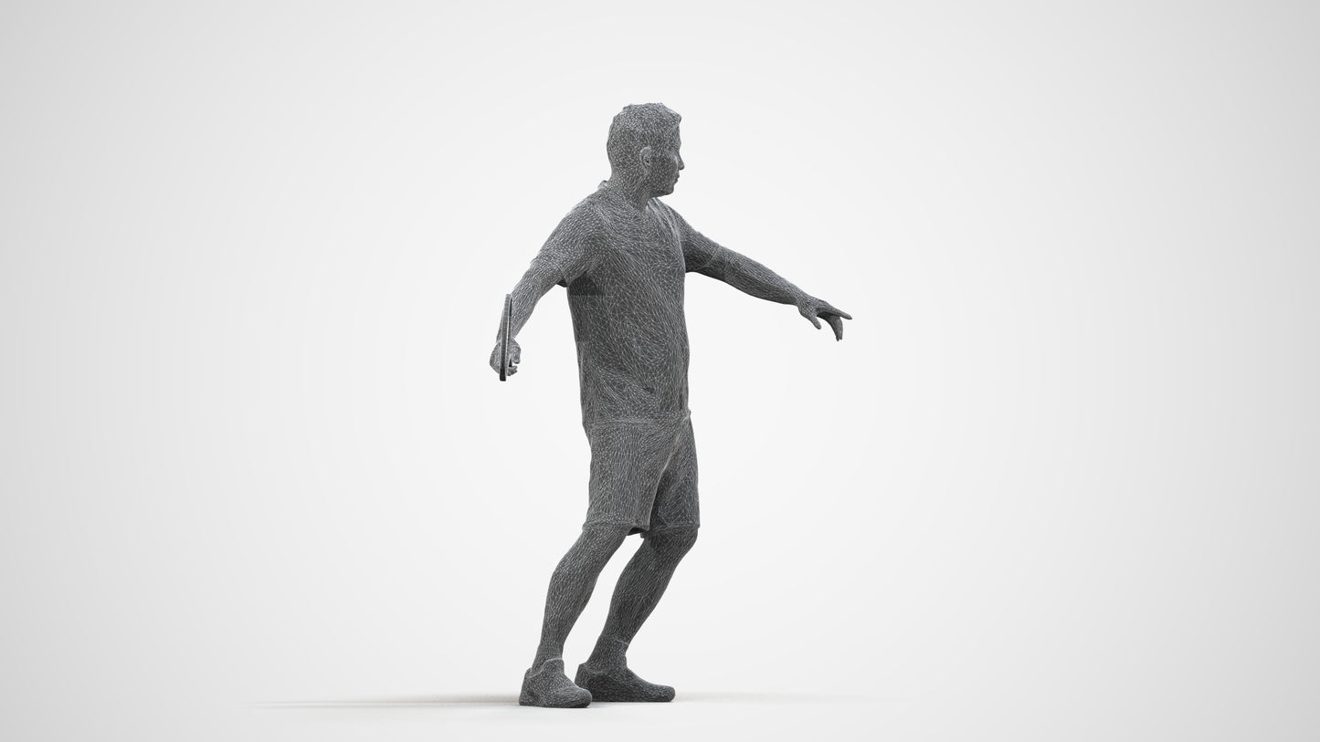 photogrammetry 3D man sport, realistic human model archviz FBX, wireframe side view