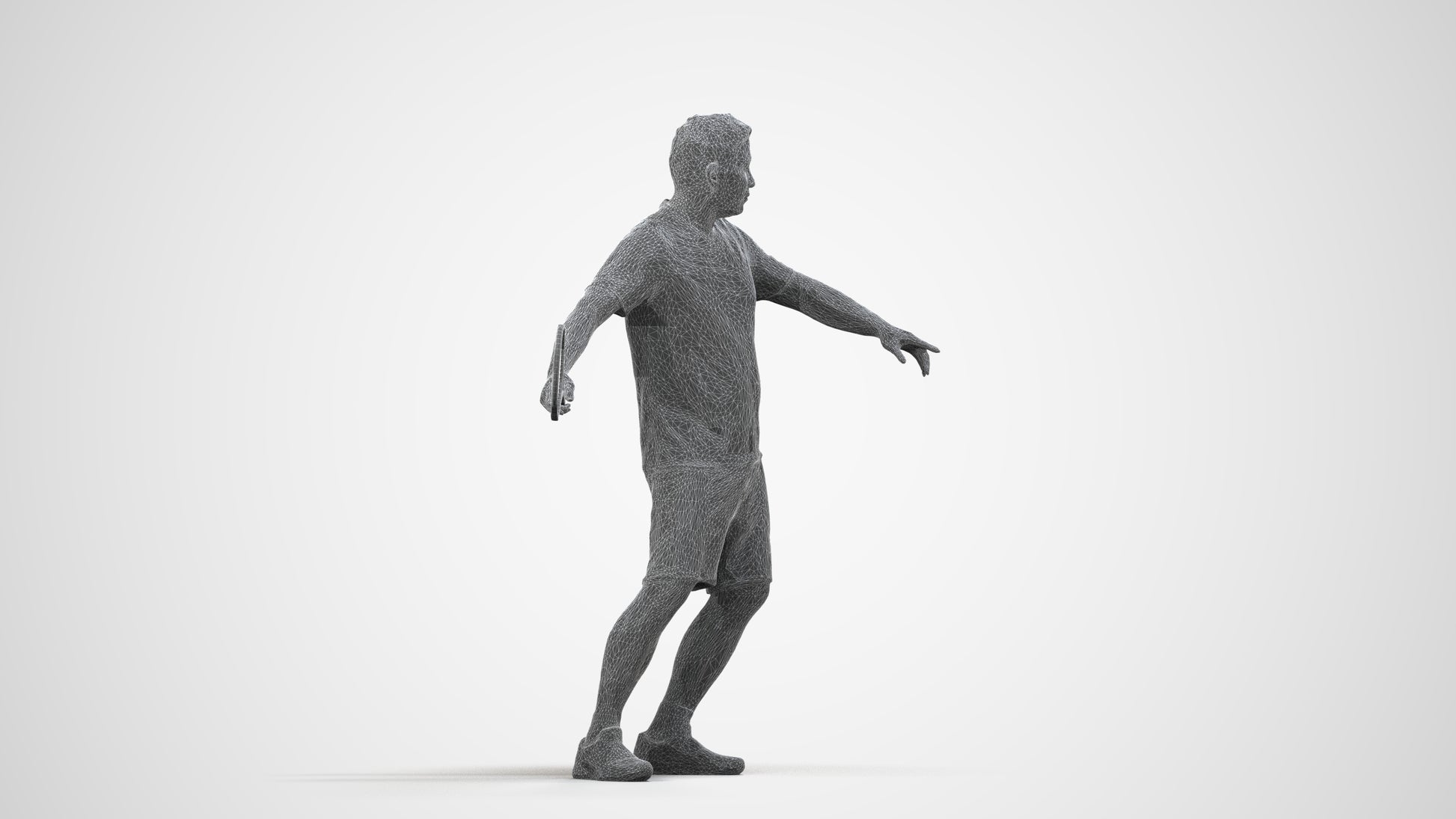 photogrammetry 3D man sport, realistic human model archviz FBX, wireframe side view