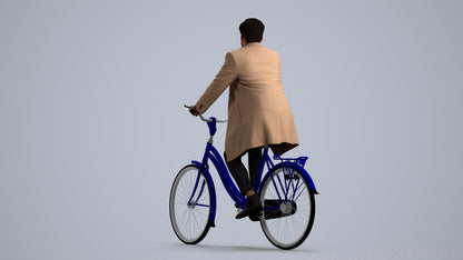 3D scanned man cycling business, photorealistic archviz people for Enscape and SketchUp, front view render