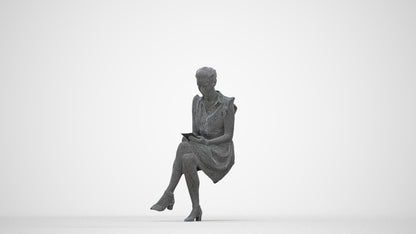 scanned 3D woman casual sitting, photogrammetry people for Enscape and V-Ray, wireframe back view