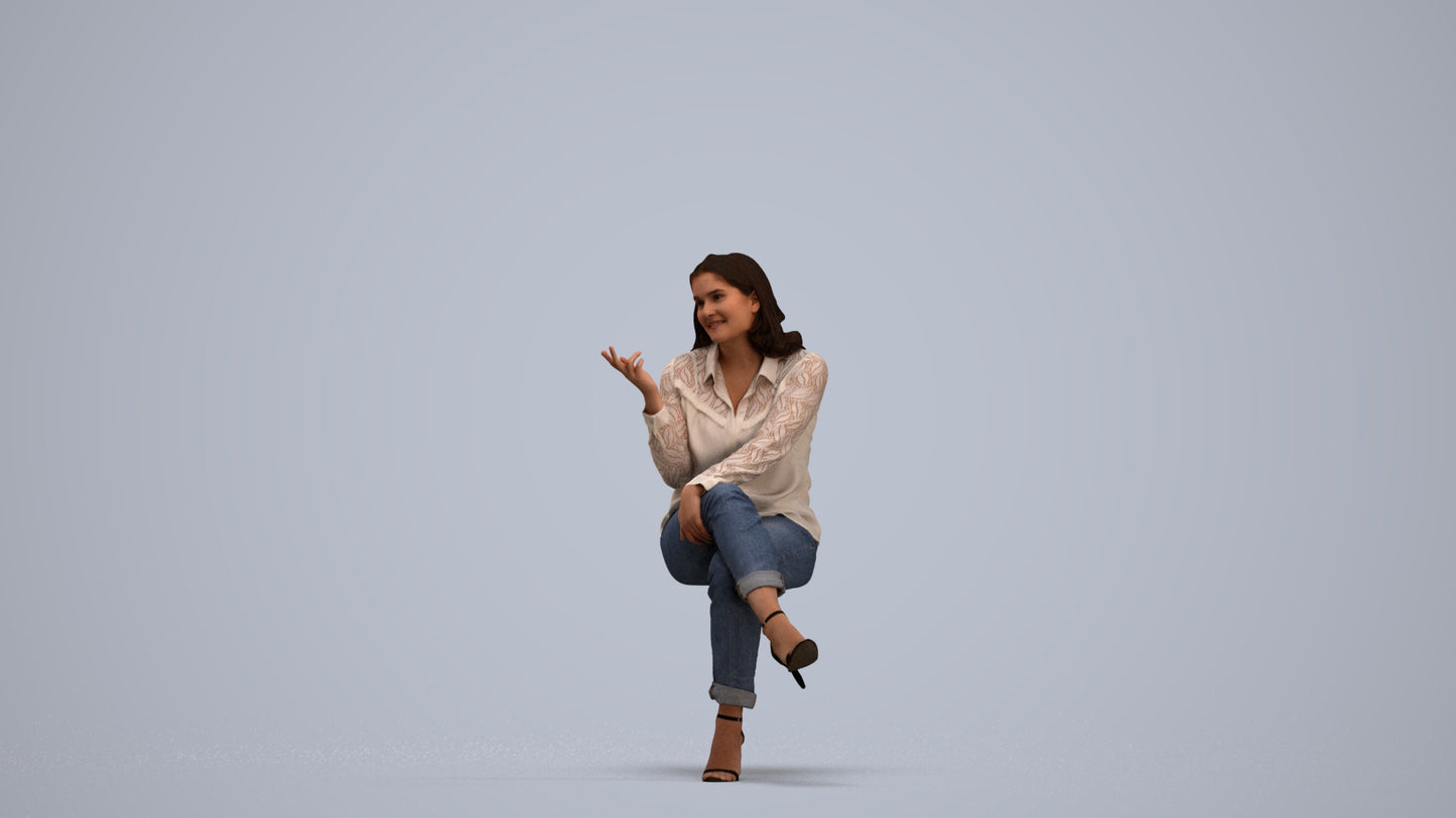 realistic 3D people woman casual sitting, render-ready for V-Ray and Corona, FBX OBJ, standing pose render