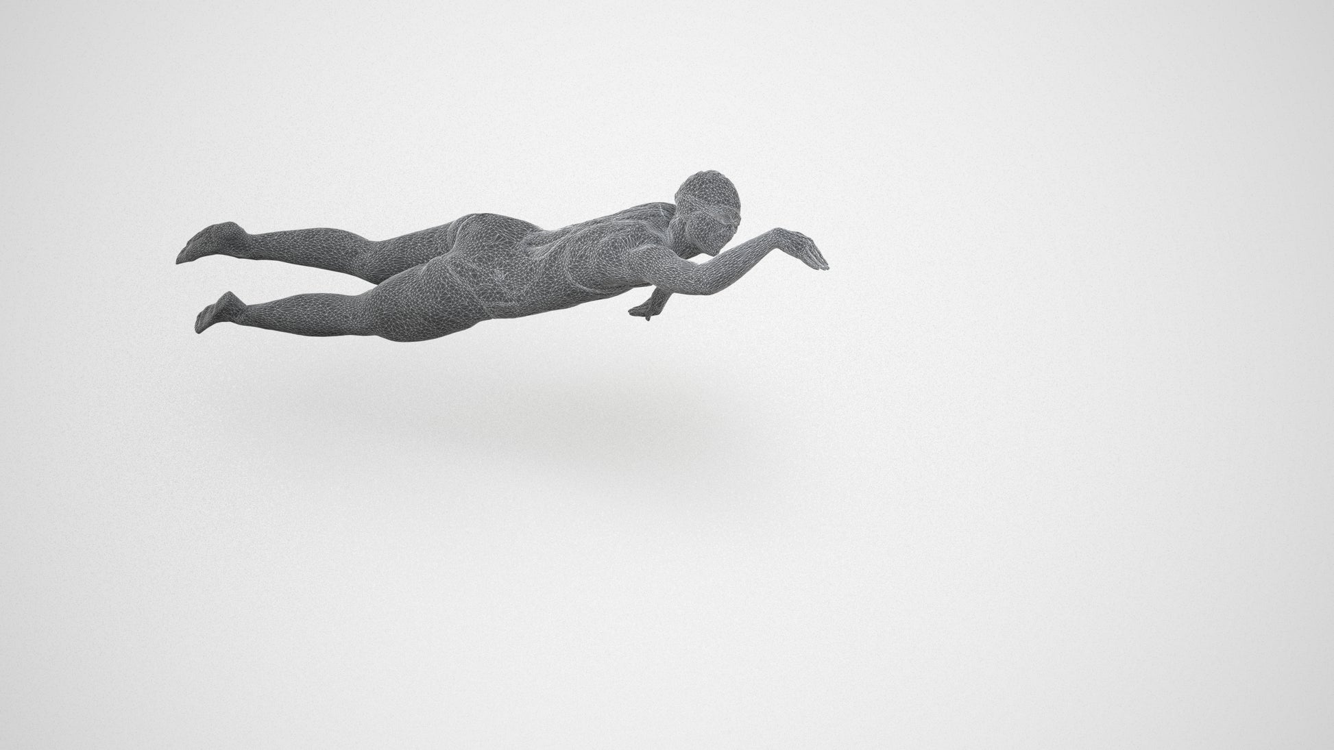3D human model woman sport pool, photogrammetry scanned person for archviz, wireframe three-quarter view