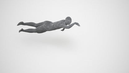 3D human model woman sport pool, photogrammetry scanned person for archviz, wireframe three-quarter view
