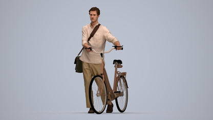 scanned 3D man casual cycling, photogrammetry people for Enscape and V-Ray, top-down view render