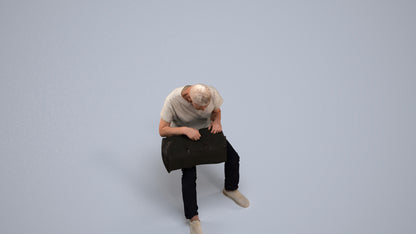 realistic 3D people senior man casual sitting, render-ready for V-Ray and Corona, FBX OBJ, back view render