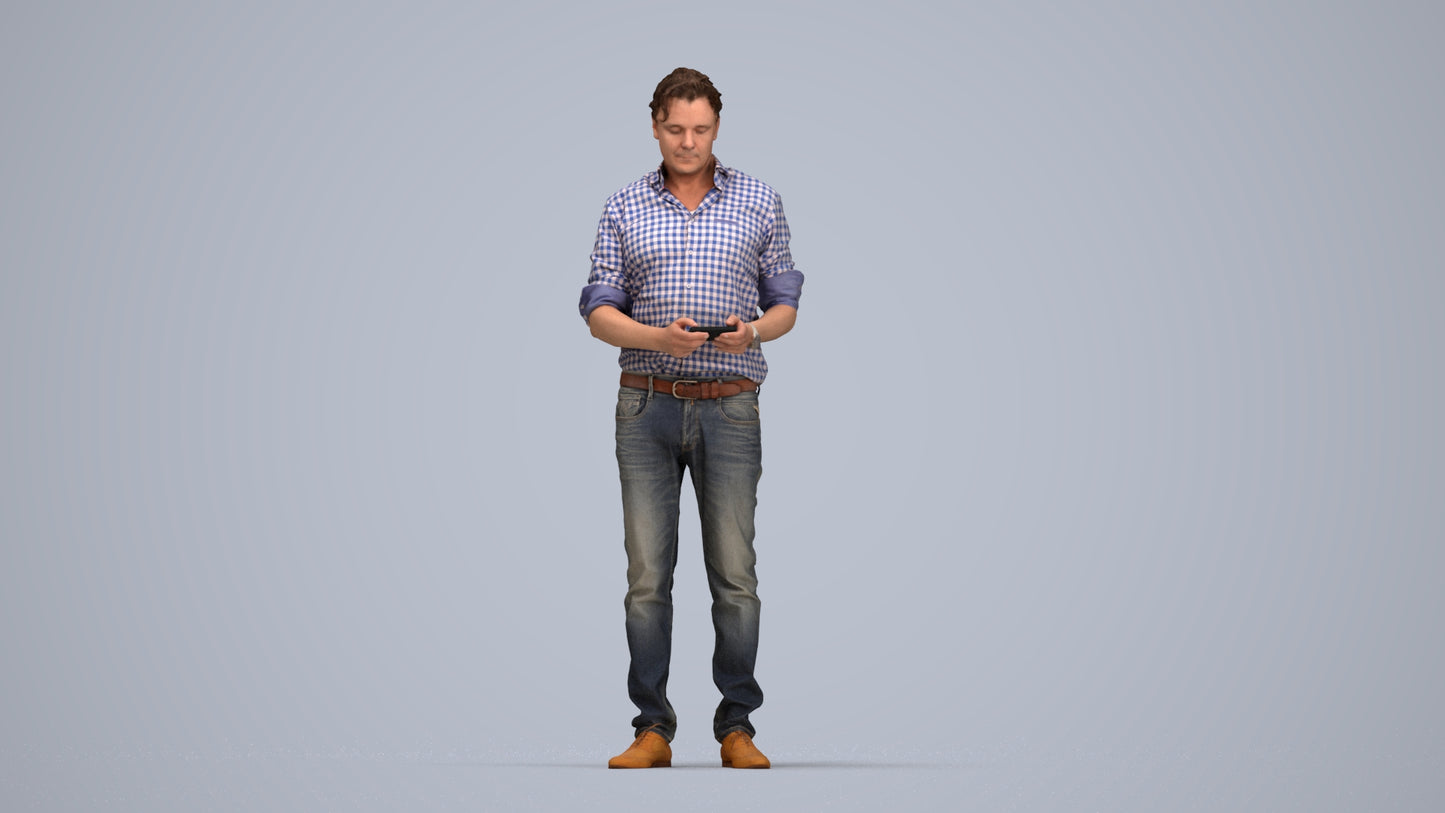 3D scanned man standing casual, photorealistic archviz people for Enscape and SketchUp, top-down view render