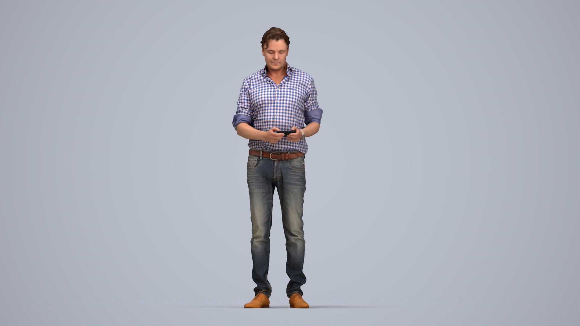 3D scanned man standing casual, photorealistic archviz people for Enscape and SketchUp, top-down view render