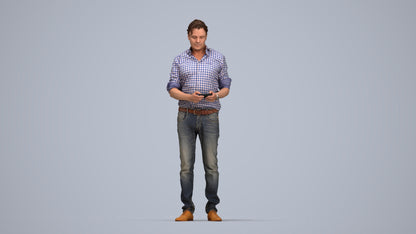 3D scanned man standing casual, photorealistic archviz people for Enscape and SketchUp, top-down view render