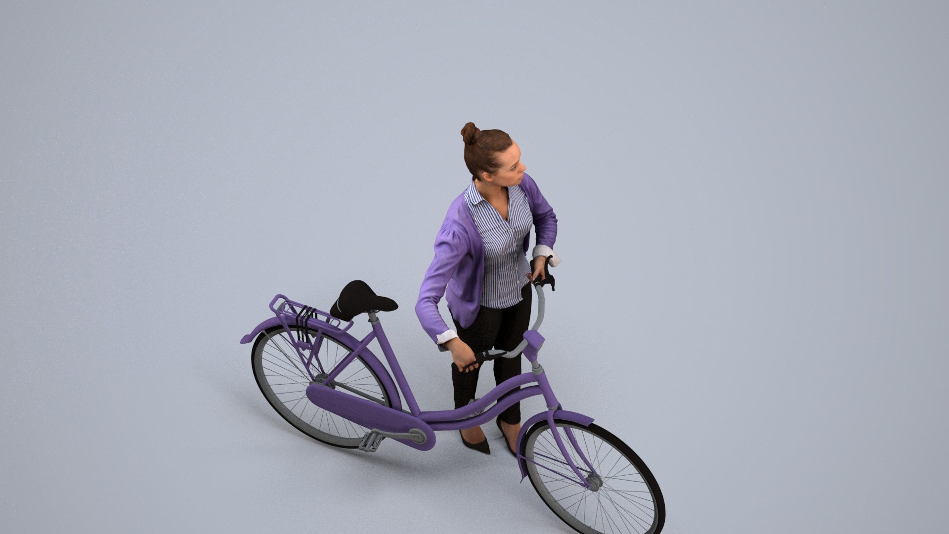 scanned 3D woman business walking, photogrammetry people for Enscape and V-Ray, back view render