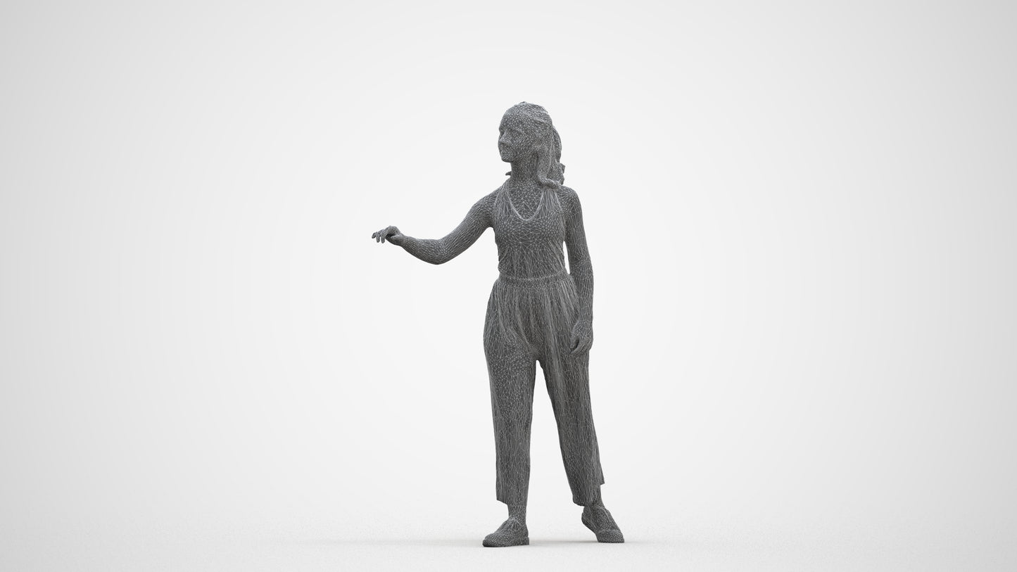 3D human model girl casual door, photogrammetry scanned person for archviz, three-quarter front view render