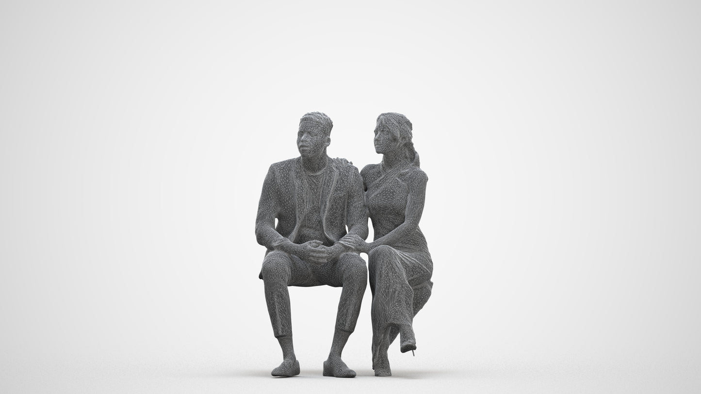 3D people model woman formal couple, scanned human for 3ds Max rendering, three-quarter front view render