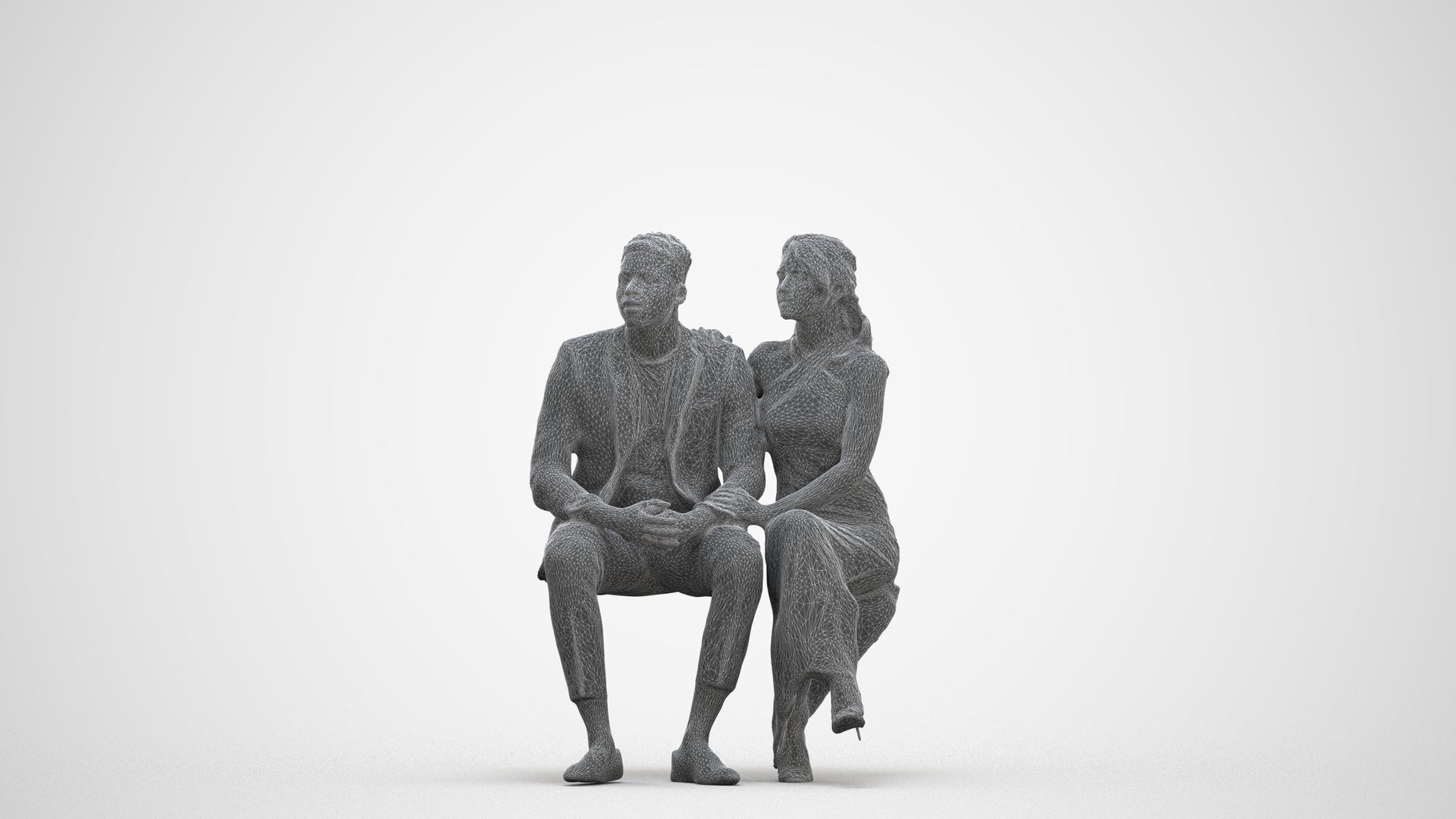 3D people model woman formal couple, scanned human for 3ds Max rendering, three-quarter front view render