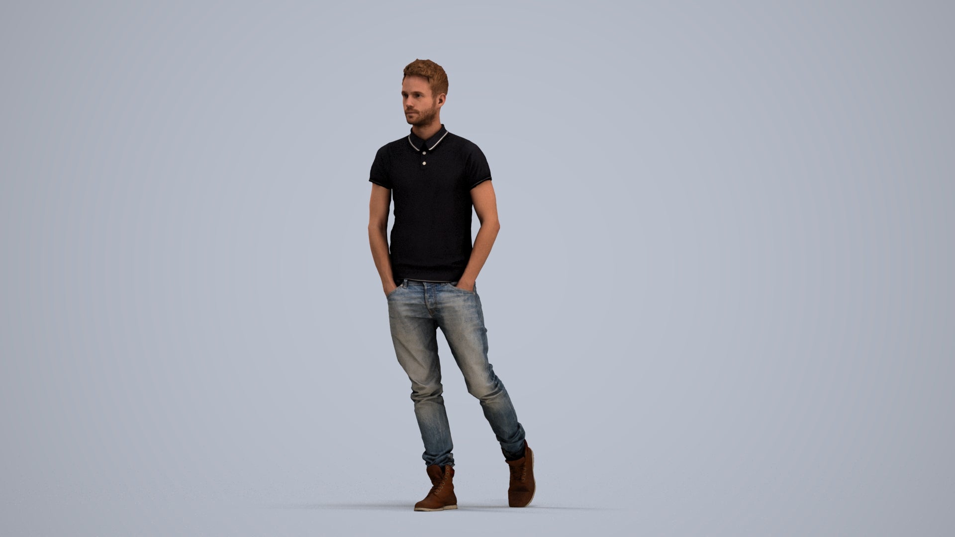 3D people model man casual walking, scanned human for 3ds Max rendering, standing pose render