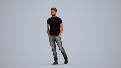 3D people model man casual walking, scanned human for 3ds Max rendering, standing pose render