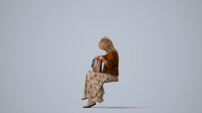 realistic 3D woman casual sitting, scanned archviz people for Blender and 3ds Max, three-quarter view render