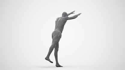 3D people model man pool, scanned human for 3ds Max rendering, wireframe side view