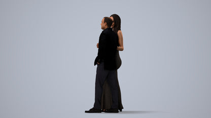3D human model woman formal couple, photogrammetry scanned person for archviz, three-quarter view render
