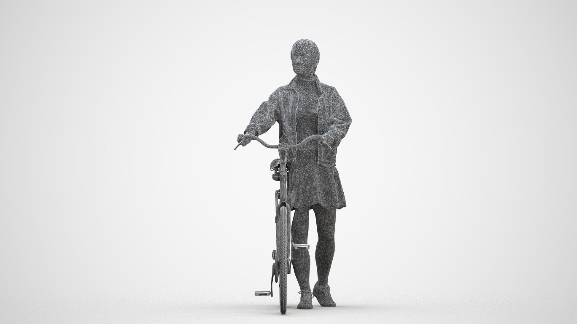 scanned 3D woman casual cycling, photogrammetry people for Enscape and V-Ray, three-quarter front view render