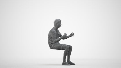 realistic 3D man casual sitting, scanned archviz people for Blender and 3ds Max, wireframe side view