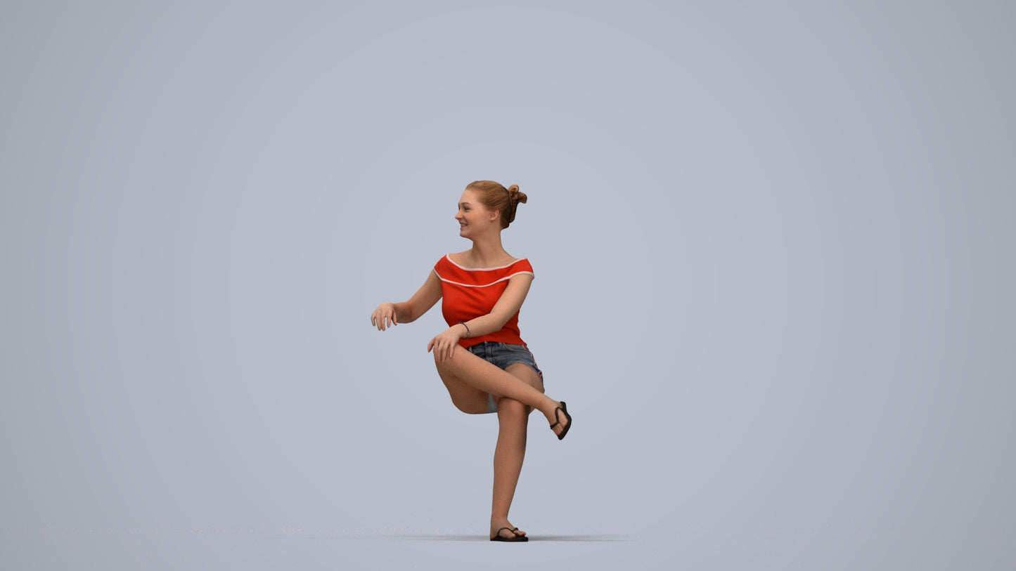 3D scanned girl sitting casual, photorealistic archviz people for Enscape and SketchUp, top-down view render