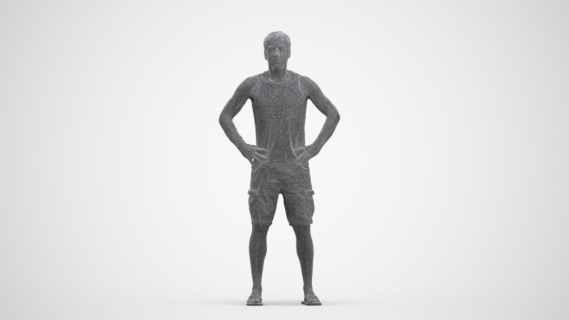 realistic 3D human man casual standing, archviz people FBX OBJ for Blender, three-quarter front view render