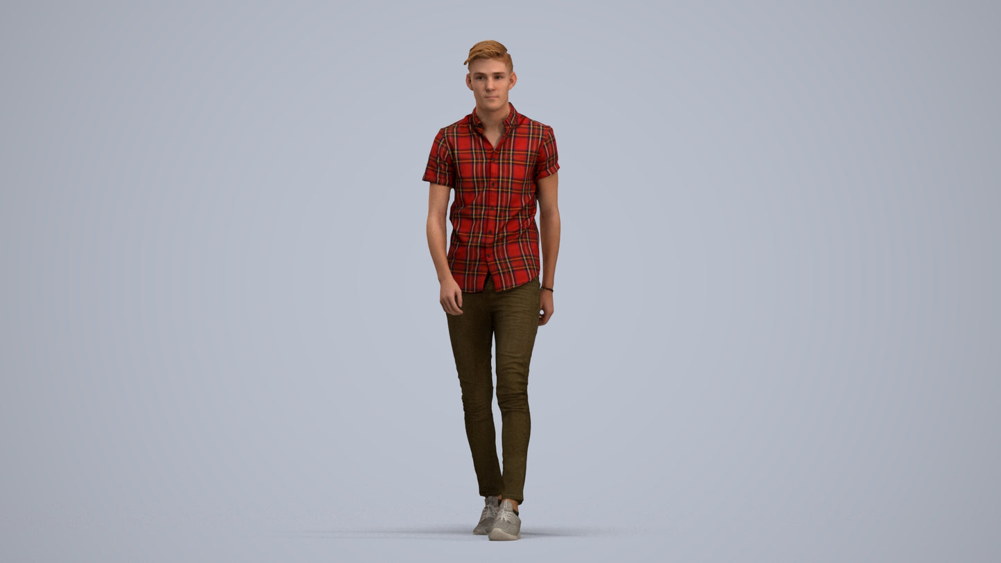 realistic 3D man casual walking, scanned archviz people for Blender and 3ds Max, standing pose render