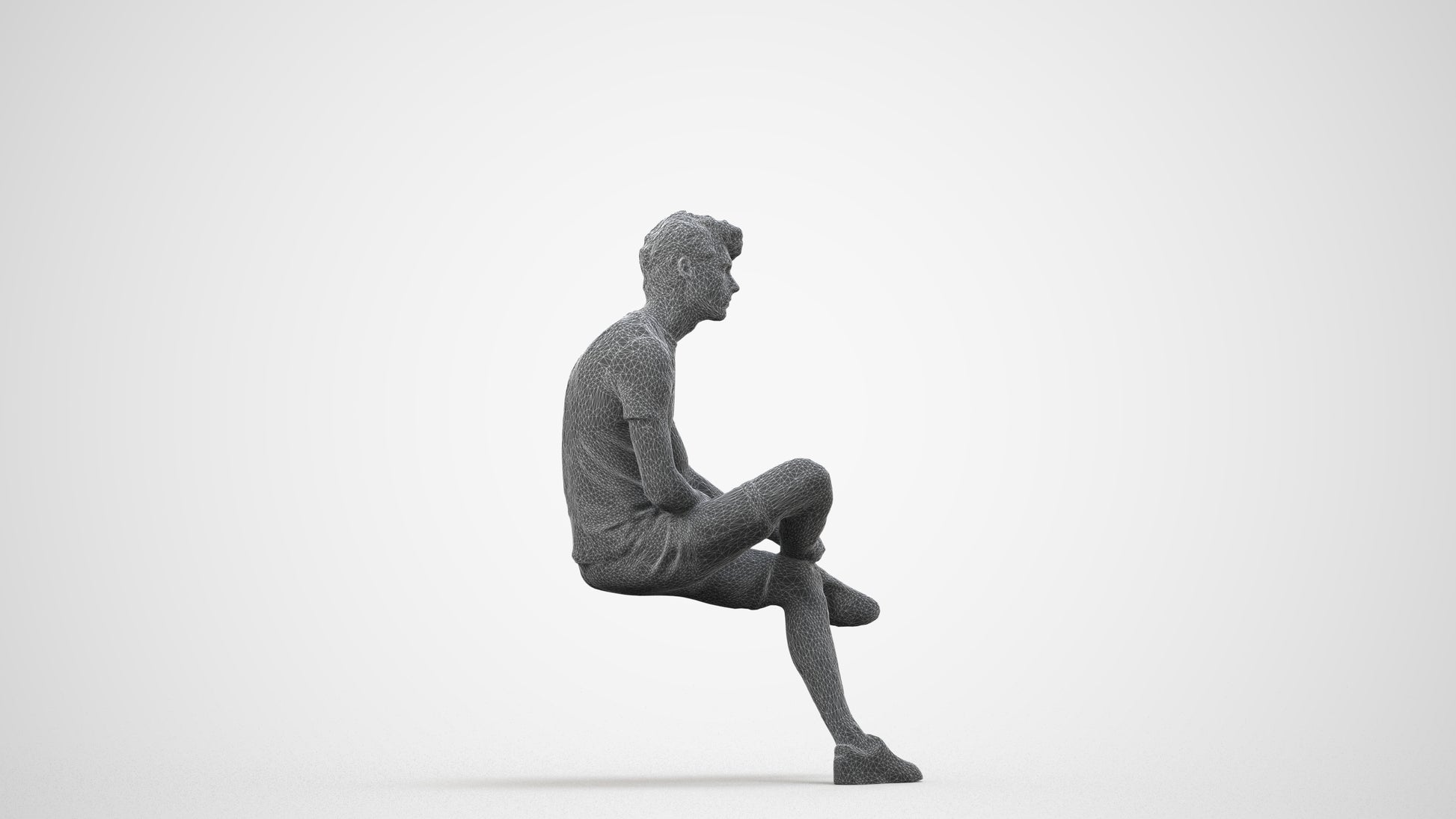 realistic 3D human man casual sitting, archviz people FBX OBJ for Blender, wireframe side view