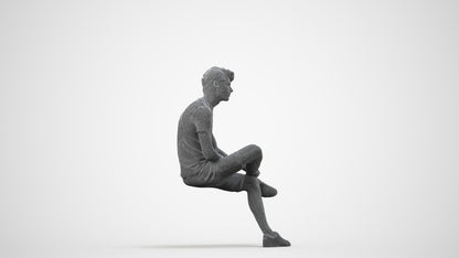 realistic 3D human man casual sitting, archviz people FBX OBJ for Blender, wireframe side view