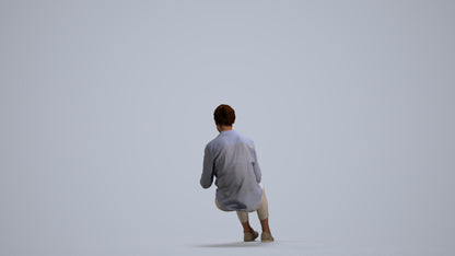 3D scanned senior woman sitting casual, photorealistic archviz people for Enscape and SketchUp, front view render