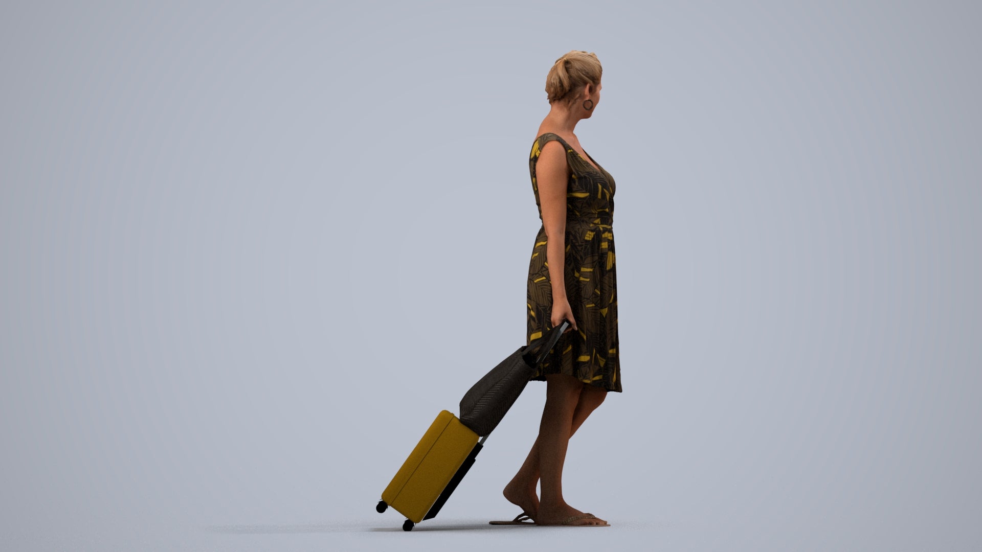 photogrammetry 3D woman casual walking, realistic human model archviz FBX, side view render