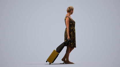 photogrammetry 3D woman casual walking, realistic human model archviz FBX, side view render