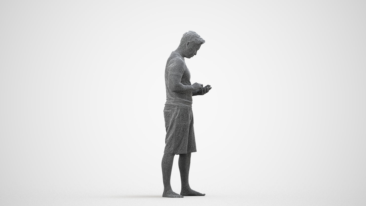 realistic 3D people man standing, render-ready for V-Ray and Corona, FBX OBJ, wireframe side view