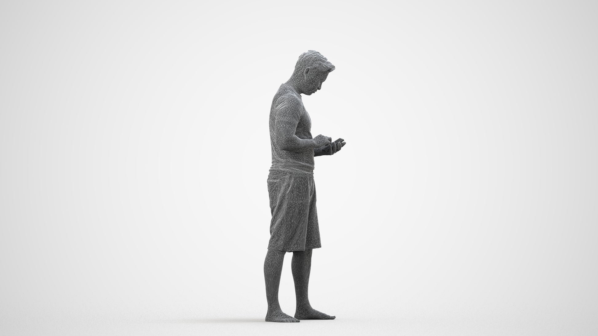 realistic 3D people man standing, render-ready for V-Ray and Corona, FBX OBJ, wireframe side view