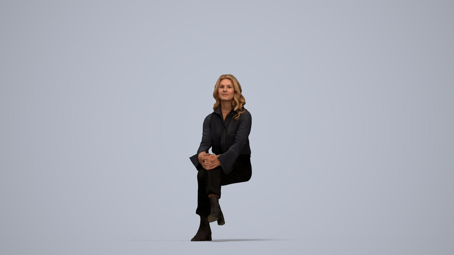 3D human model woman business formalaffairs, photogrammetry scanned person for archviz, top-down view render