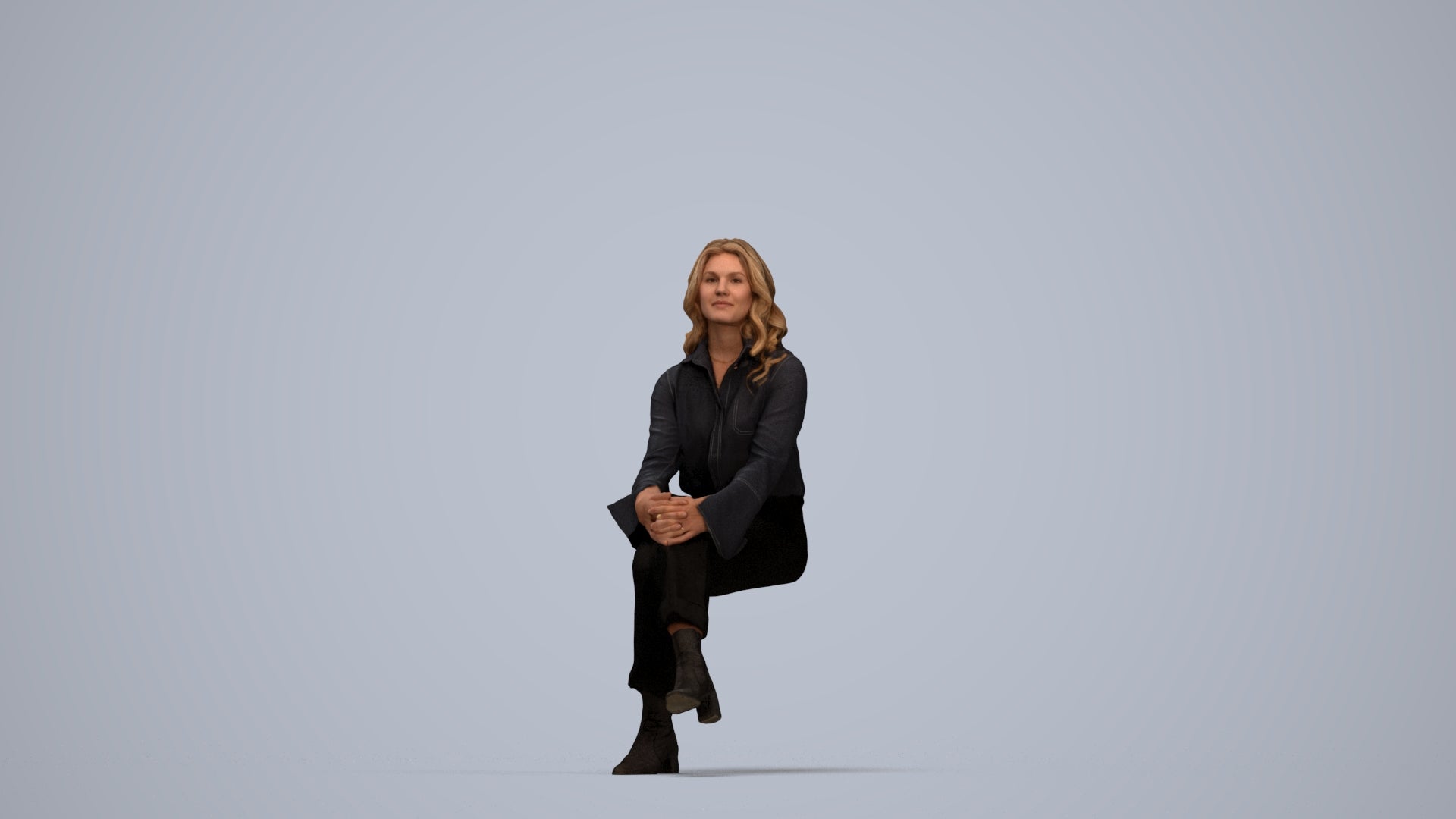 3D human model woman business formalaffairs, photogrammetry scanned person for archviz, top-down view render