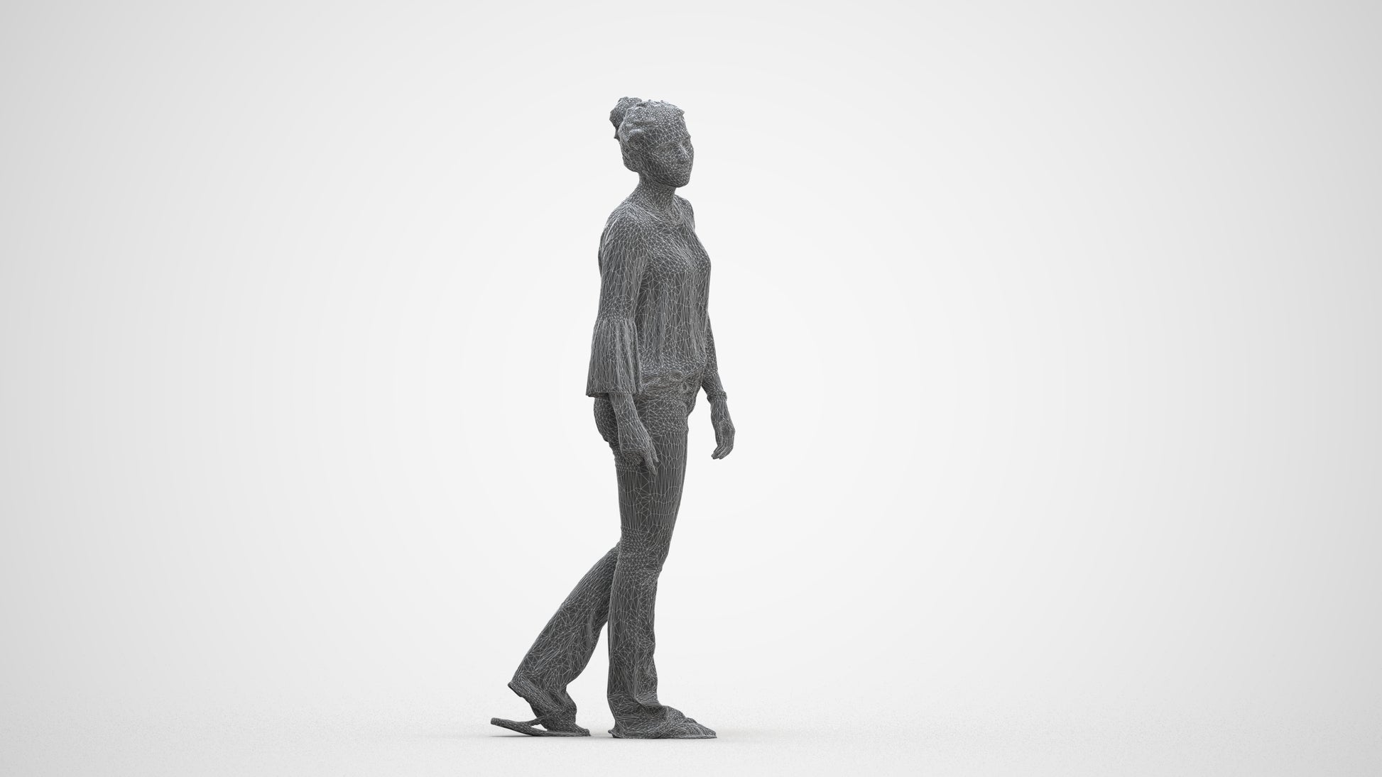 realistic 3D people woman casual walking, render-ready for V-Ray and Corona, FBX OBJ, three-quarter front view render