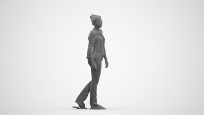 realistic 3D people woman casual walking, render-ready for V-Ray and Corona, FBX OBJ, three-quarter front view render