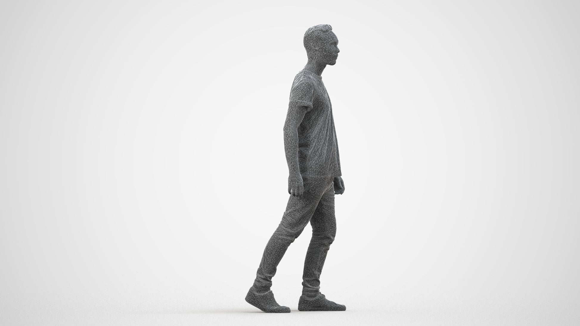 realistic 3D human man casual walking, archviz people FBX OBJ for Blender, wireframe side view