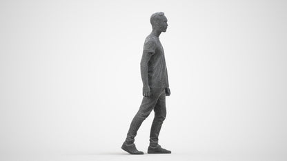 realistic 3D human man casual walking, archviz people FBX OBJ for Blender, wireframe side view