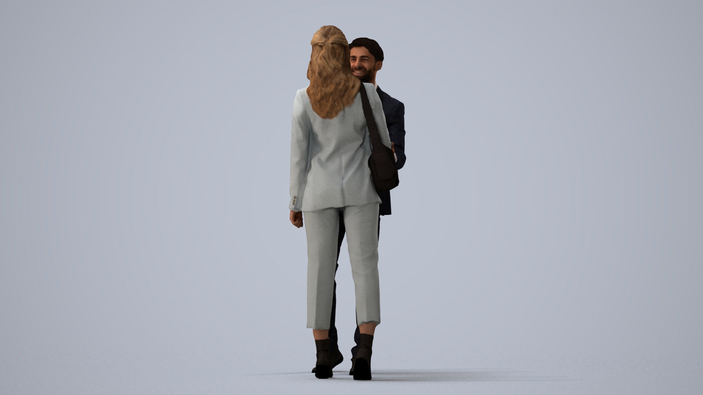 3D human model woman business, photogrammetry scanned person for archviz, three-quarter view render